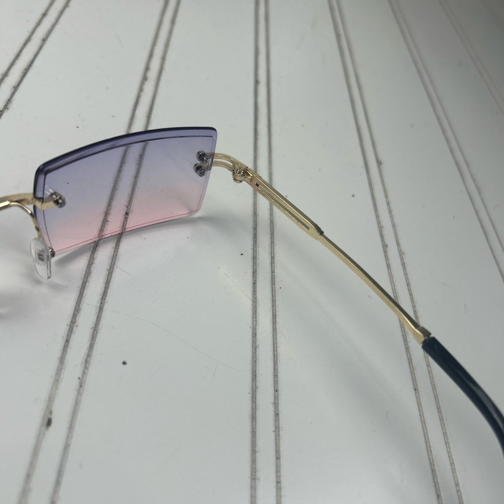 Rimless Gradient Purple Pink Rectangle Sunglasses… - image 5
